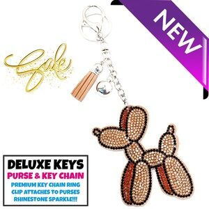 DeLuxe Keys Rhinestone Keychain/Purse Chain BROWN BALLOON DOG